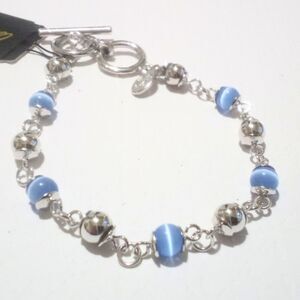 Cookie Lee Silver Tone and Blue Cats Eye Beaded Bracelet New With Tags